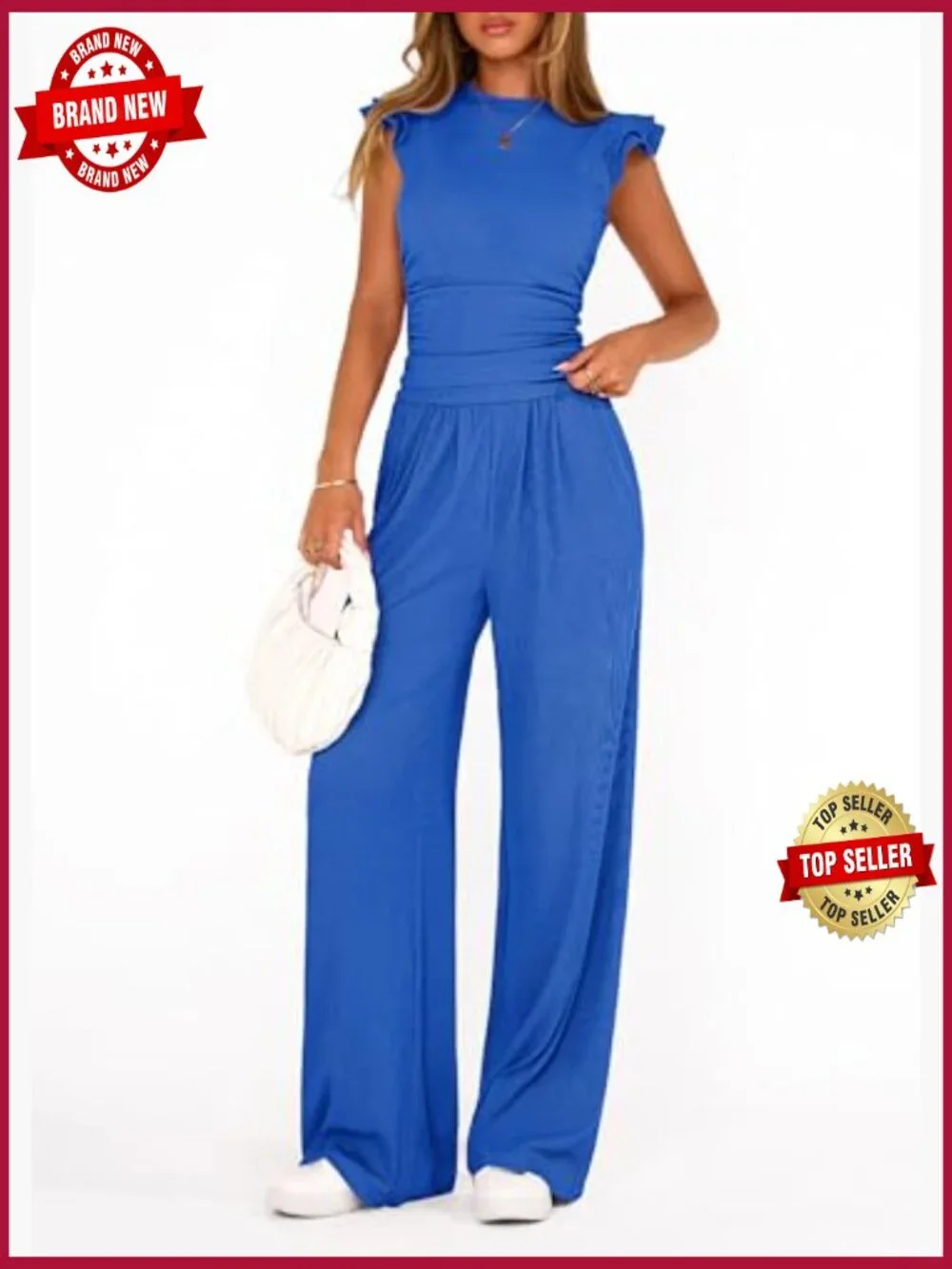 Cap Sleeve Crop Top and Wide Leg Pants Matching Set Summer Vacation